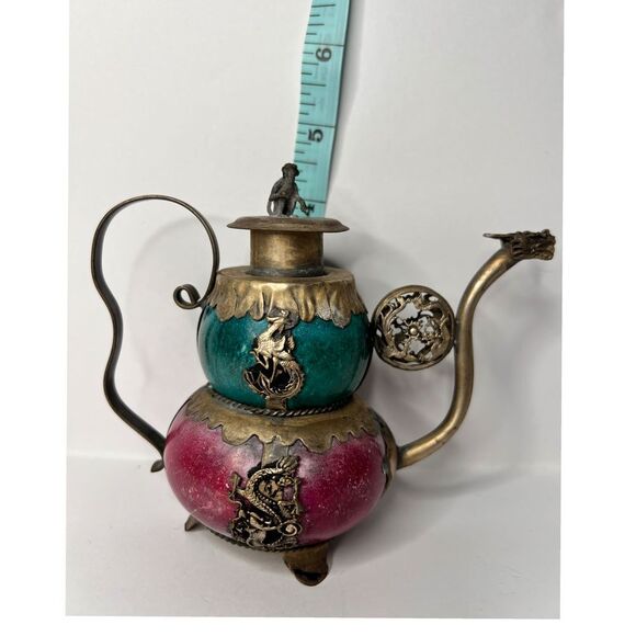 Vintage Double Gourd Decorative Teapot Dragon Ornate Asian Style - Picture 6 of 6